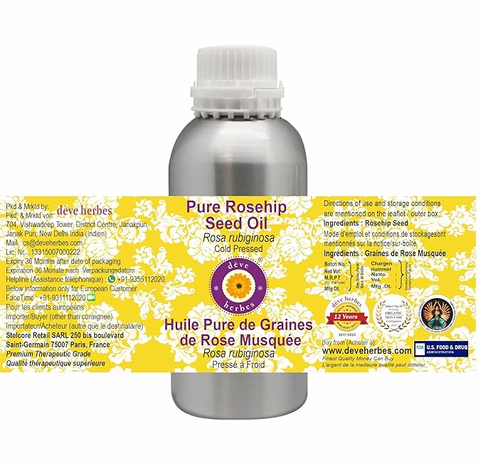 Deve Herbes Pure Rosehip Oil (Rosa rubiginosa) Cold Pressed 300ml (10 oz)