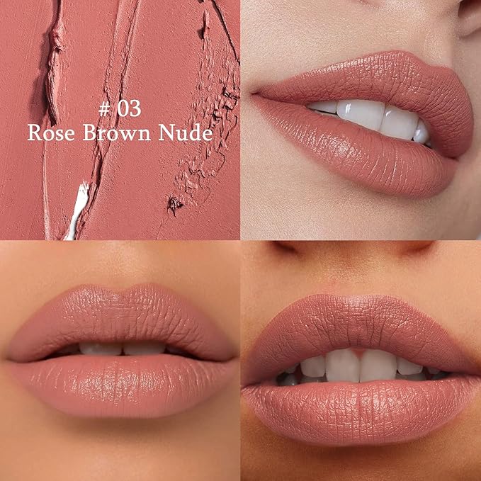 Rose Brown Nude Cream Lipstick Lip Crayon, Hydrating Lipstick for Women, Smooth Natural Color Tinted Lip Balm & Lip Crayon Liner in One, Buildable Color with Soft Finish, 03