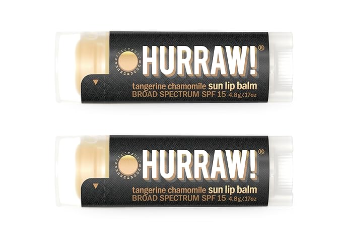 Hurraw! Sun Lip Balm (Zinc Oxide Protection, Broad Spectrum SPF 15, Tangerine, Chamomile), 2 Pack: Organic, Certified Vegan, Gluten Free. Non-GMO, All-Natural. Bee, Shea, Soy & Palm Free. Made in USA