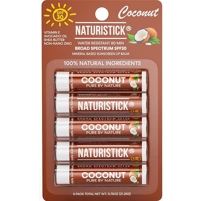 Naturistick UV Pro® Mineral SPF 30 Lip Balm – Coconut (5-Pack), Broad Spectrum Sun Protection