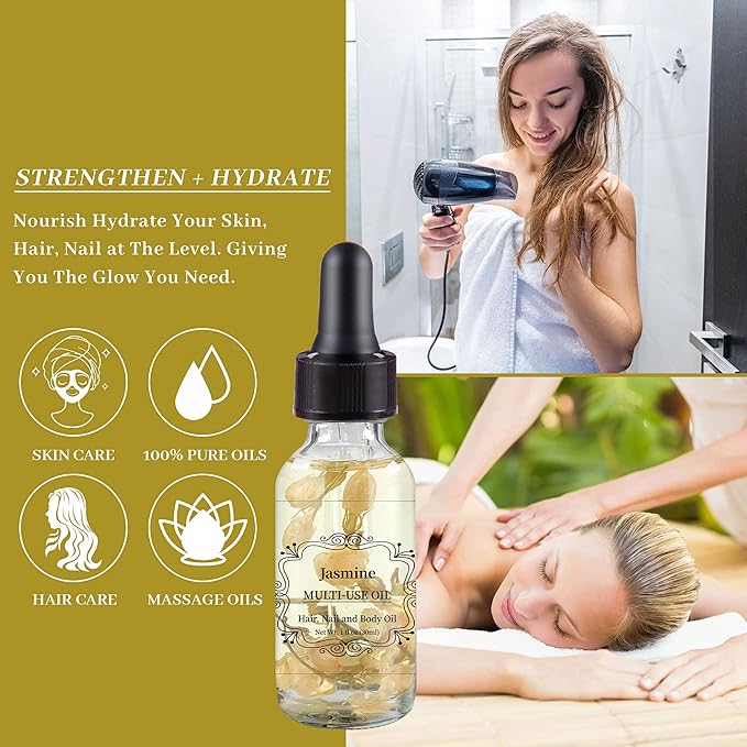 Jasmine Multi-Use Oil for Face, Body and Hair - Organic Plant Fragrant Essential Oil for Dry Skin, Scalp and Nails - 1 Fl Oz