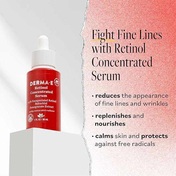 DERMA E Anti-Wrinkle Retinol Serum - Concentrated Skincare Elixir for Youthful Radiance - 1 Fl oz
