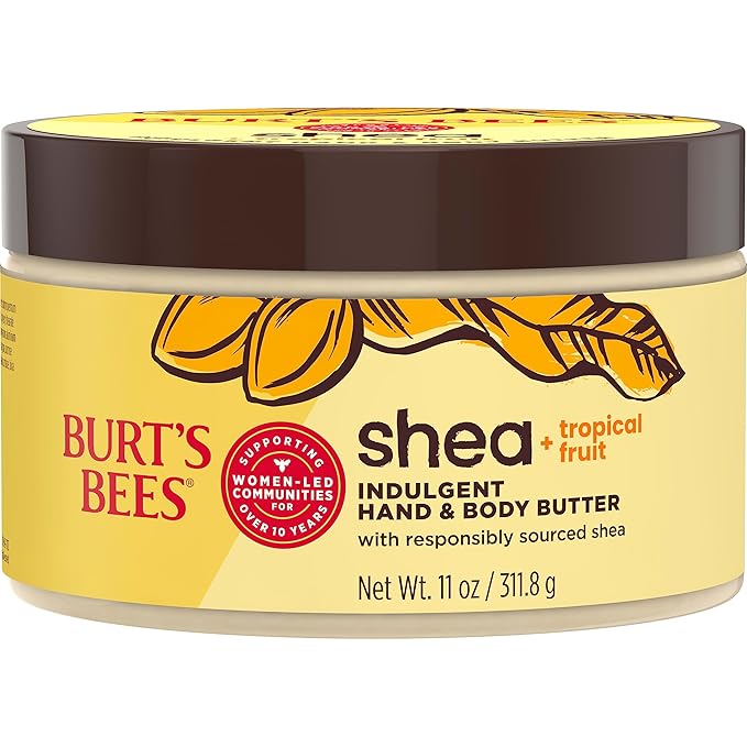 Burt's Bees Shea + Tropical Fruit Indulgent Hand and Body Butter, Non-Greasy, Antioxidant Rich for Glowing Skin, Non-Irritating, Natural Origin Skin Care, 11 oz.