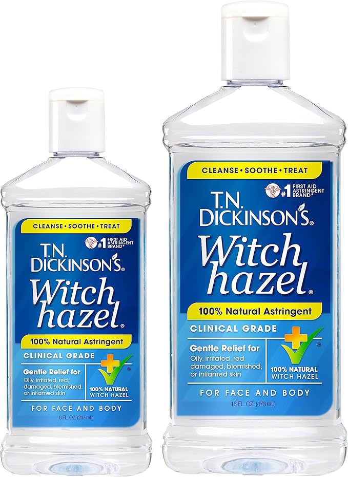 T.N. Dickinson's Witch Hazel 100% Natural Astringent 8 fl oz and Soothing Cleansing Cloths 25 Count