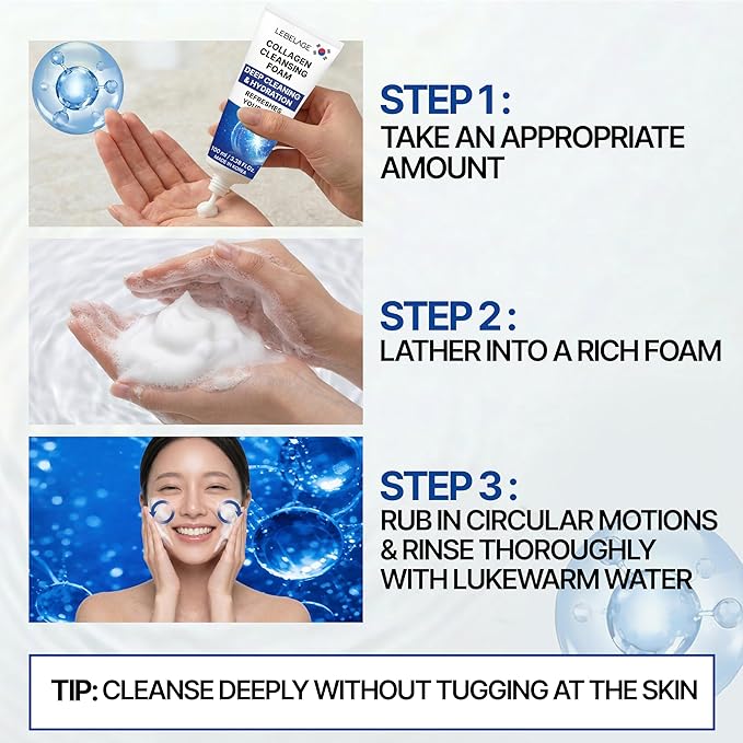 LEBELAGE Korean Collagen Facial Cleanser 3.38 oz | Cleansing Foam Face Wash | Low pH Gentle Hydrating Daily Facial Cleanser Sensitive Skin | Deep Cleansing Foaming Cleanser, Pore Care-All Skin Types