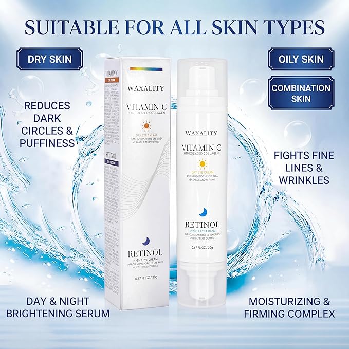 Retinol Under Eye Cream for Dark Circles, Remove Puffiness & Wrinkles, Day & Night Brightening Anti-Aging Eye Cream for Fine Lines, 0.67 Fl Oz