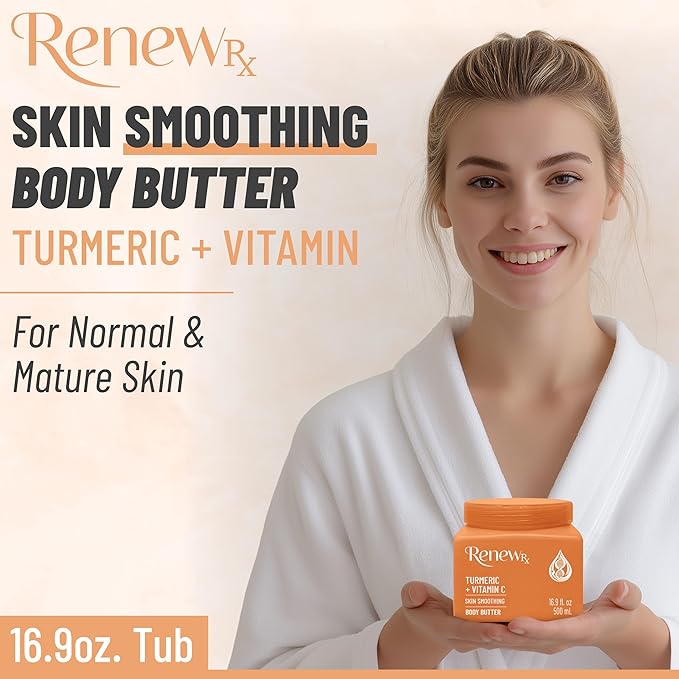 Turmeric + Vitamin C Radiating Body Butter for Dry Skin – Hydrating, Radiance-Boosting Skin Care, Vegan Skincare, 16 oz