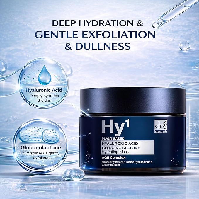 Dr Botanicals Hyaluronic Acid & Gluconolactone Hydrating Anti-Aging Facial Mask | Reduce Wrinkles, Renew, Gentle Exfoliate and Revitalize Skin with Nourishing Hyaluronic Acid Mask