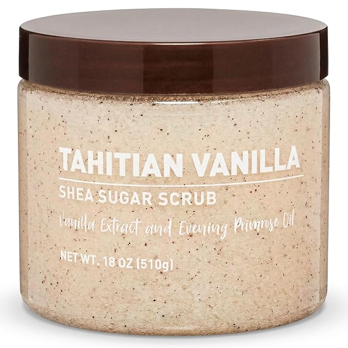 Vanilla Bean Sugar Scrub – Exfoliating Body Scrub for Women, Moisturizing Shea Butter, Natural Sugar Exfoliant, Hand and Foot Scrub, Paraben-Free, All Skin Types, 18 oz (18oz, Tahitian Vanilla)