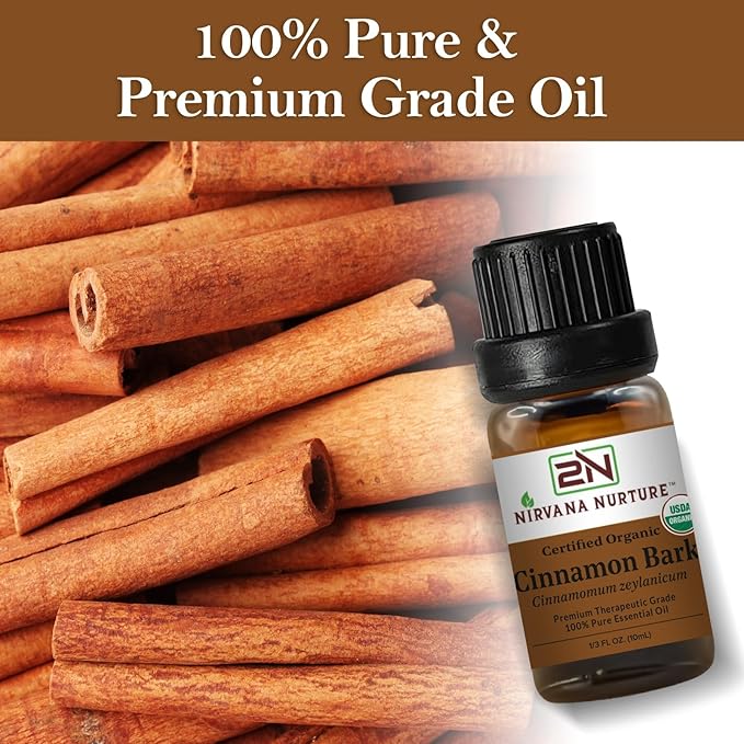 Cinnamon Bark Essential Oil, USDA Certified Organic, 100% Pure Undiluted, Aromatherapy Oil for Diffuser, Hair & Skin Care