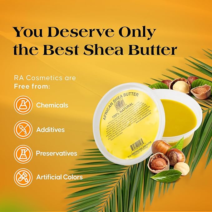 RA Cosmetic's 100% Natural Unrefined Yellow Shea Butter – Pure African Luxury for Skin & Hair - Sourced from Ghana - 16oz Jar