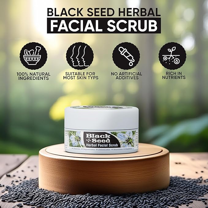 HERBOGANIC Black Seed Herbal Facial Scrub | Cleanses, Rejuvenates and Nourishes Skin | Moisturizing Facial Scrub | Facial Scrub for Women | Black Seed Facial Scrub Exfoliator | 5.30 oz