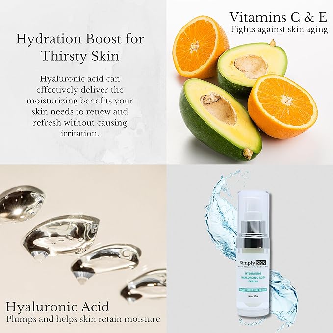Hyaluronic Acid Serum For Face - Hydrating Serum Visibly Plumps Skin - For All Skin Types - Anti Aging Serum with Vitamin C and Vitamin E - 0.5 Fl. Oz. Travel Size
