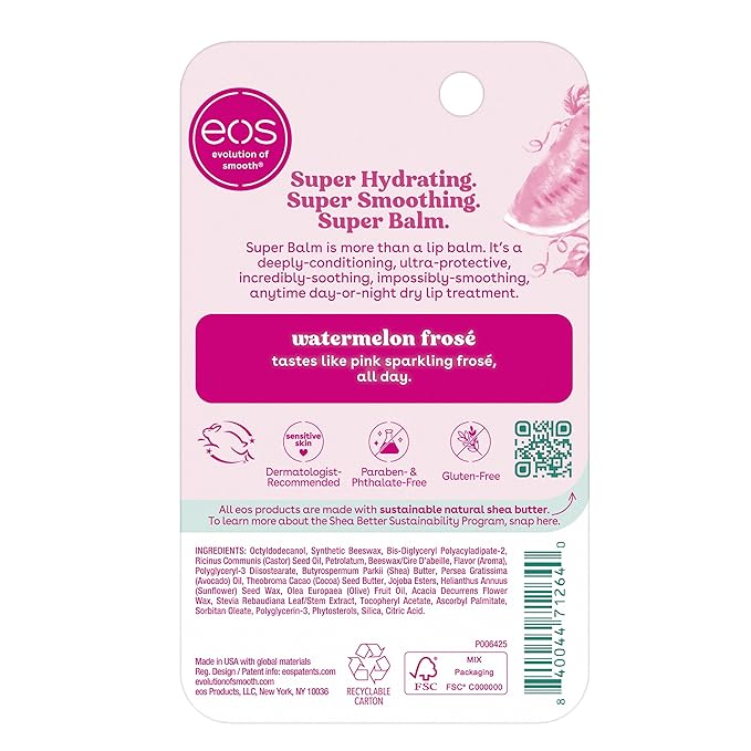 eos 24H Moisture Super Balm- Watermelon Frosé, Lip Mask, Day or Night Lip Treatment, Made for Sensitive Skin, 0.35 fl oz (Pack of 5)