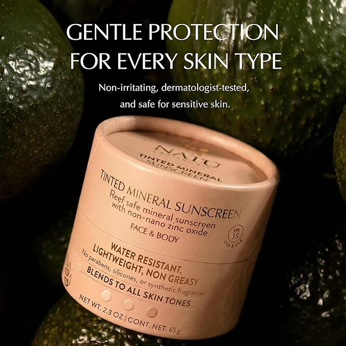 NATÚ BOTANICALS Tinted Mineral Face and Body Sunscreen SPF 35 - Mineral Zinc Oxide Sunblock Lotion - Broad-Spectrum UVA & UVB Protection - Lightweight & Gentle for Sensitive Skin - Reef Safe