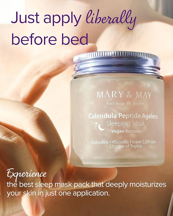 Mary&May Vegan Calendula Peptide Ageless Sleeping Mask (2,200ppm Real Petals + 25 Peptides) – Overnight Hydrating Gel Face Mask with Ceramide & Hyaluronic Acid, Soothing 3.7 fl oz