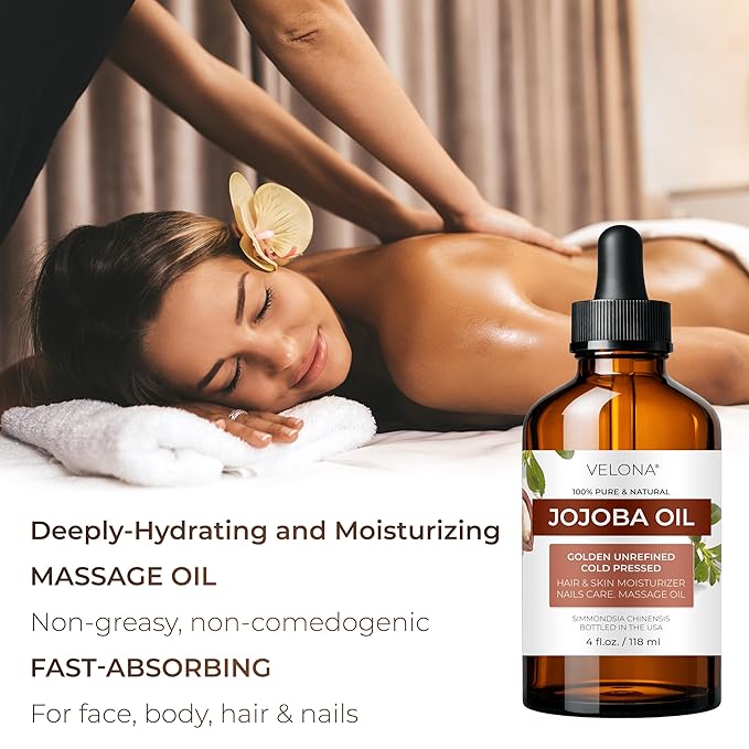 velona Jojoba Oil - 4 Fl Oz (With Dropper) | 100% Pure and Natural | Golden, Unrefined, Cold Pressed, Hexane Free | Moisturizing Face, Hair, Body, Skin Care