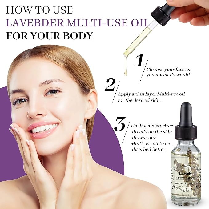 NP NATURES PHILOSOPHY Lavender Multi-Use Oil for Face, Body and Hair - Organic Plant Fragrant Essential Oil for Dry Skin, Scalp and Nails - 1 Fl Oz
