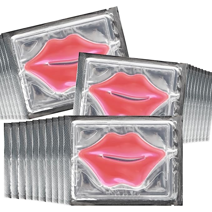 Lip Mask 30PCS Collagen Lip Masks Overnight: Hydrating Moisturizing Lip Mask Sheet Pack Bulk with Hydrogel Crystal Gold Essence - Lip Sleeping Mask for Dry Cracked Lips Women Spa Party Favors