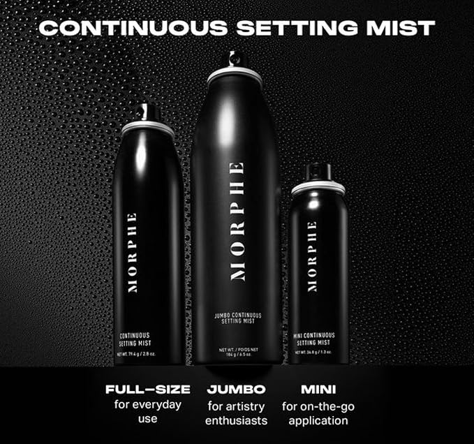 Morphe Continuous Setting Spray for Makeup with a Radiant Finish (2.8 Fl oz) + Morphe Mini Continuous Setting Spray (1.3 oz)