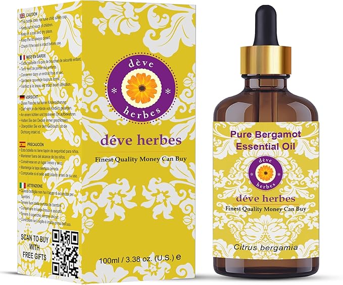 Deve Herbes Pure Bergamot Essential Oil (Citrus bergamia) with Glass Dropper Natural Therapeutic Grade Steam Distilled (Pack of Three) 100ml X 3 (10 oz)