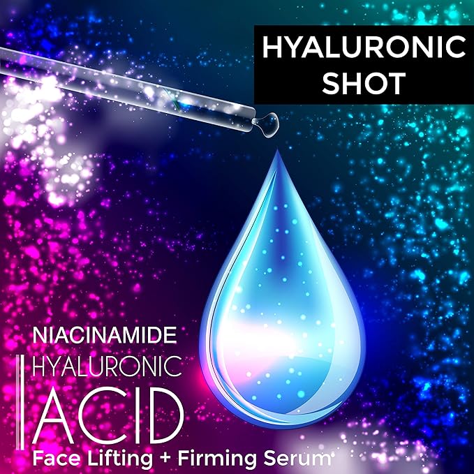 HYALURONIC SHOT Anti-aging Face Lifting Firming Serum 1.7oz–All Natural Organic Vegan+Advanced Science Hyaluronic Acid, Niacinimade Plump Tighten Hydrate Smooth wrinkles-NO ALCOHOL