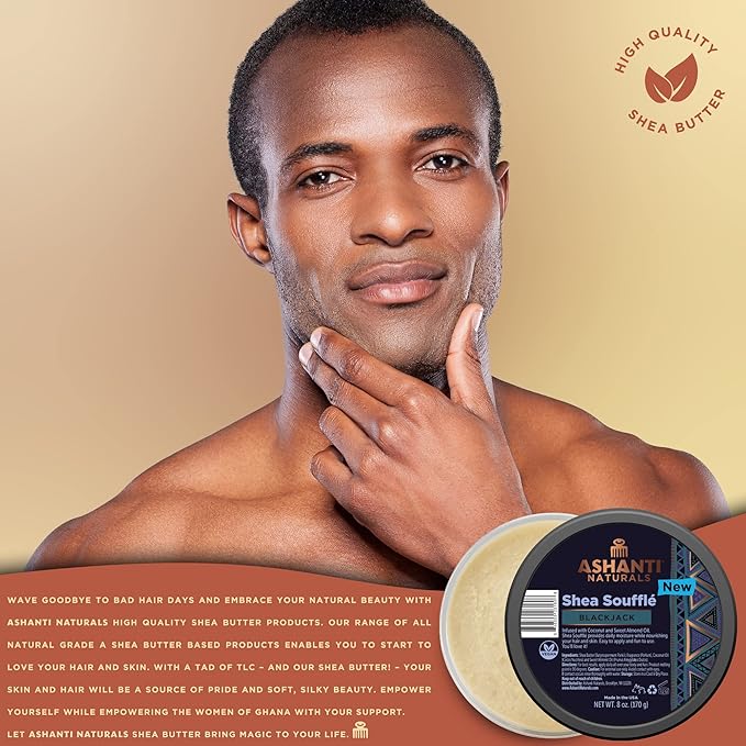 Ashanti Naturals Scented Whipped Shea Butter | African Body Butter for Men w/Coconut and Almond Oil (Blackjack Souffle, 8 oz)