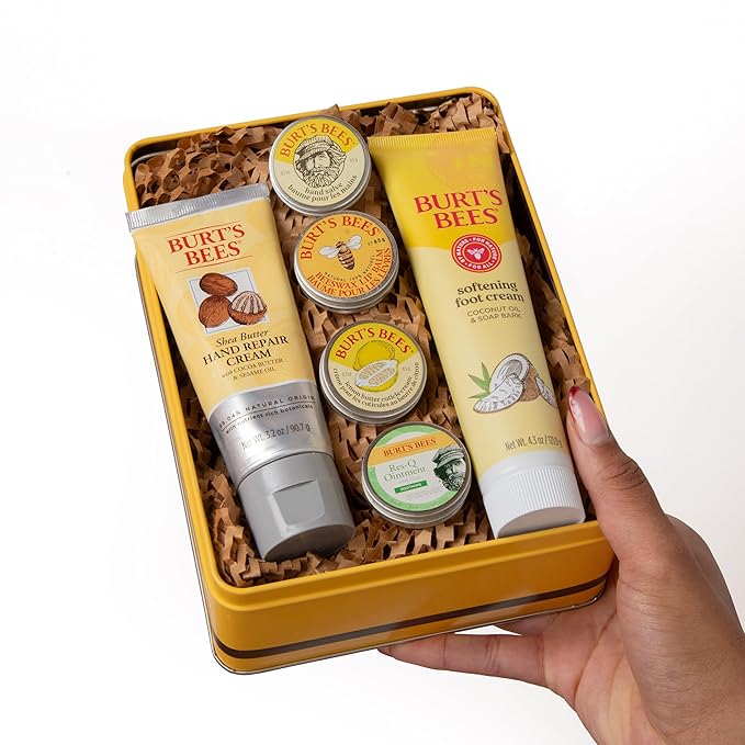 Burt's Bees Gifts Ideas - Classics Set, 6 Products in Giftable Tin – Cuticle Cream, Hand Salve, Lip Balm, Res-Q Ointment, Hand Repair and Foot Cream