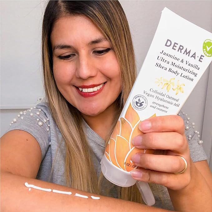 Derma E Jasmine and Vanilla Ultra Moisturizing Shea Body Lotion – Vegan Hyaluronic Acid and Vitamin E Moisturizer for Dry Skin – Cruelty Free Moisturizing Cream, 8 oz