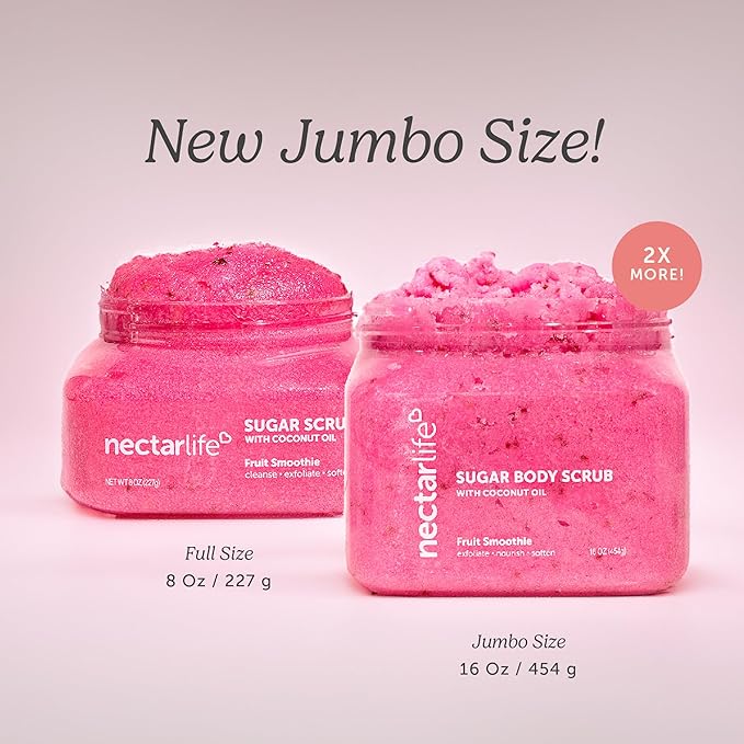 Nectar Life Exfoliating Sugar Scrub, Moisturizing Body Scrub with Coconut Oil & Shea Butter, Pre Shave Exfoliator (16 Ounce, Fruit Smoothie)