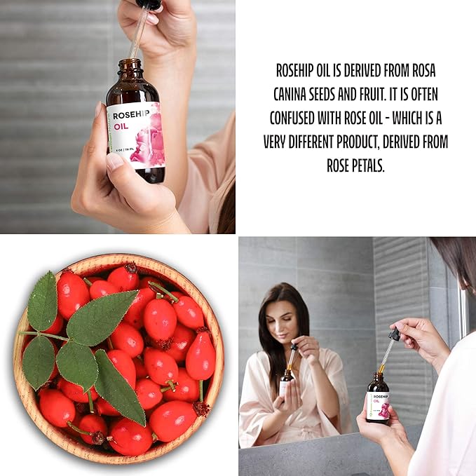 Premium Nature Rosehip Oil For Face for Women, Rosehip Seed Pure Cold Pressed Unrefined For Hair and Nails Skin Care Moisturizer, Rose Hips Face Oils and Serums 4 oz