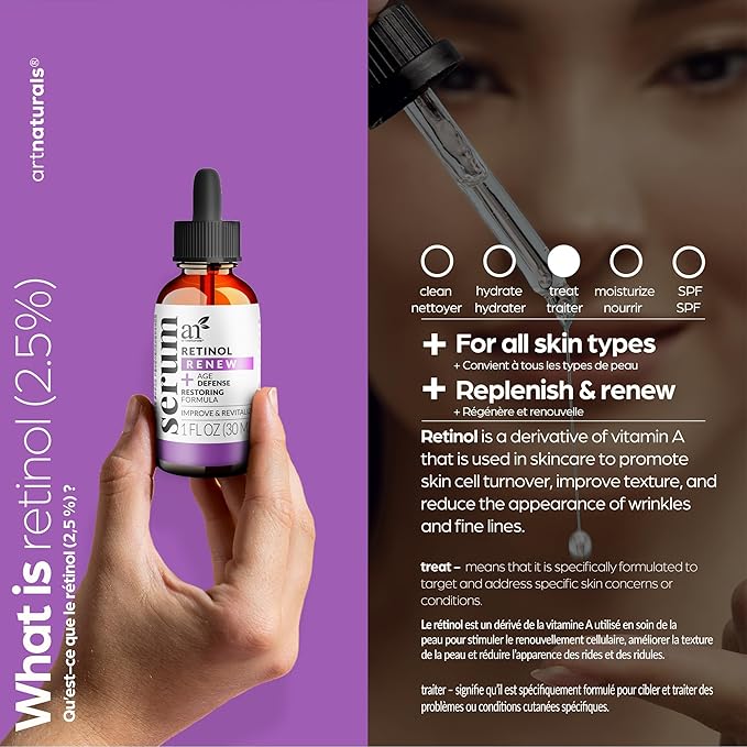 ArtNaturals Retinol Serum for Face - with Vitamin C, 2.5% Retinol Oil & Hyaluronic-Acid - Skin Clearing - Anti-Aging, Anti-Wrinkle Eye Serum - Skin Repair, Night Therapy (1 Fl Oz / 30ml) (ANGA-0127)