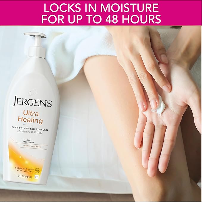 Jergens Ultra Healing Dry Skin Moisturizer, Body and Hand Lotion for Dry Skin, for Quick Absorption into Extra Dry Skin, with HYDRALUCENCE blend, Vitamins C, E, and B5, 32 Ounce (Pack of 2)
