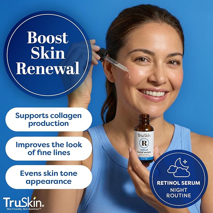 TruSkin Retinol Serum for Face – Gentle, Skin Friendly Anti-Aging Retinoid with Hyaluronic Acid, Cica & Vitamin E – Retinol Facial Serum for Smoother-Looking Skin & Improved Texture, 2 Fl Oz