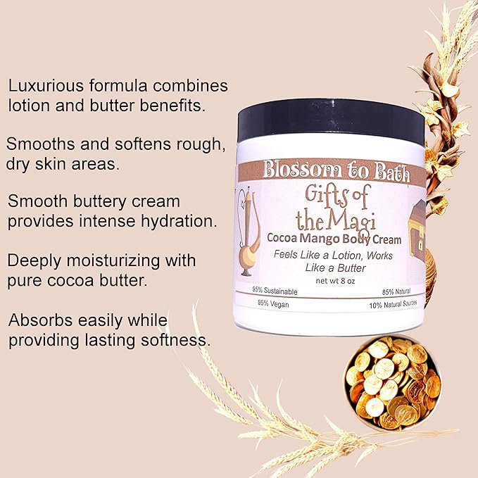 Blossom to Bath Gifts of the Magi Cocoa Mango Body Cream (8 Ounce) - Phthalate Free Fragrance - Feels Like A Lotion And Works Like A Butter with a Rich Soulful Scent
