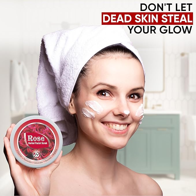 HERBOGANIC Rose Herbal Facial Scrub | Pure Herbal |Exfoliating Rose Scrub for Cleansing and Nourishing | Rose Body Wash Scrub | All Natural | Equally Effective for Men and Women | 5.30 oz