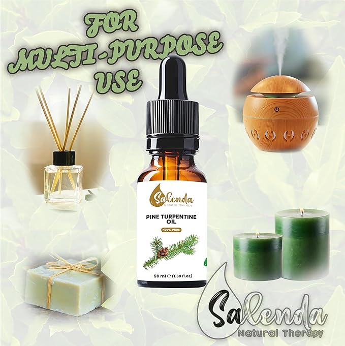 Pine Turpentine Oil by Salenda, Turpentine Oil for Diffuser, Skin & Hair Care, Trementina de Pino, Aromatherapy, 100% Pure & Natural, 1.69 fl oz (50 ml)