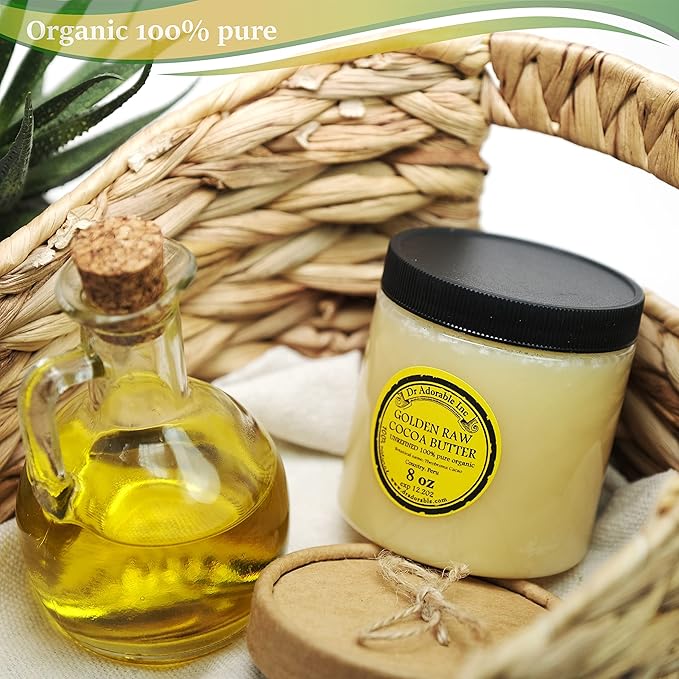Dr Adorable - 8 oz - Golden Cocoa Butter - Unrefined Pure Natural Organic Raw Prime Pressed