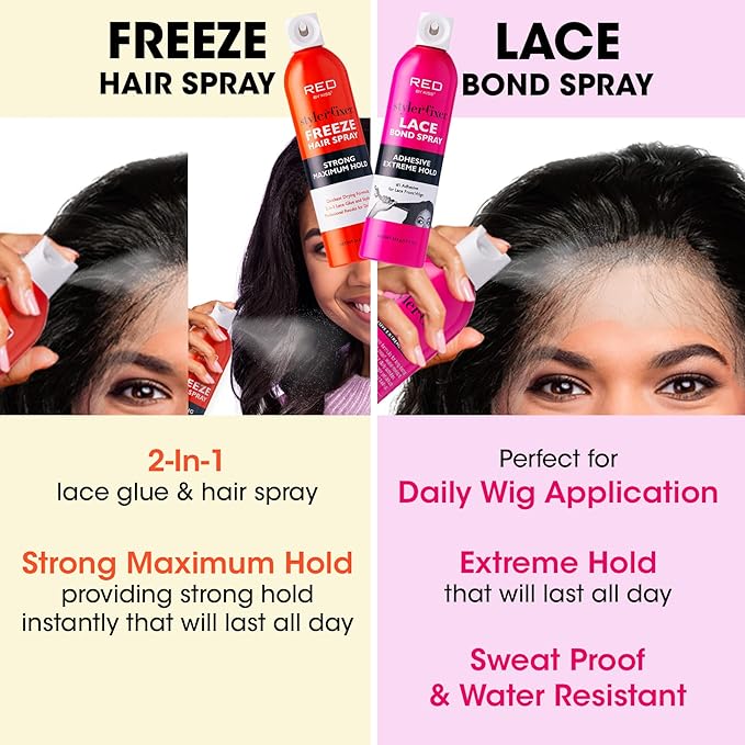 Red by Kiss Hair Glue Spray for Lace Front Wigs, 2oz, Extreme Hold, Water-Resistant, Sweat-Proof, Delicate Removal