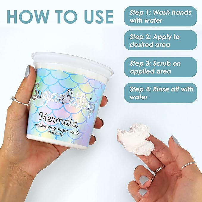 Primal Elements Sugar Scrub, Exfoliating Sugar Whip, Face and Body Cleanser, Moisturizer, Mermaid, 10 oz Package