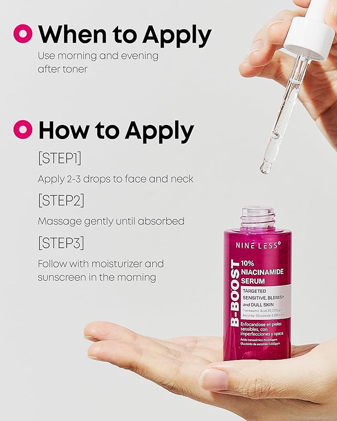 B-Boost 10% Niacinamide Serum – Korean Face Serum for Even Skin Tone – Tranexamic Acid & Glutathione – Revitalize Complexion, 1.01 fl.oz.