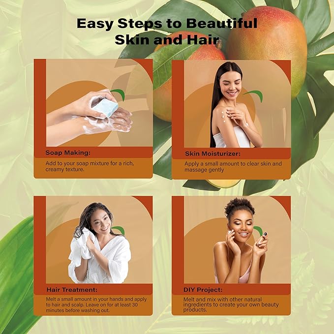 Plant Guru Raw Mango Butter 8 oz. - 100% Pure Natural Unrefined - Great for Skin, Body and Hair Growth. DIY Soap Making, Body Butter, Lotions and Creams.