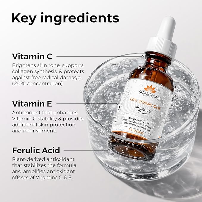 Skin Deva 20% Vitamin C Serum Anti Aging Face Serum with Hyaluronic Acid & Vitamin E – Brightening Formula for Improving Appearance of Dark Spots, Fine Lines & Wrinkles – All Skin Types, Pack of 2