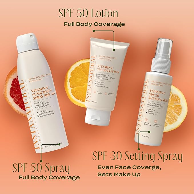 InstaNatural Skin Care Vitamin C SPF 50 Broad Spectrum Sunscreen Spray, Brightens & Hydrates, UVA, UVB Sun Protection Sunblock, with Aloe Vera & Botanicals, Aerosol Bottle, 5.5 Fl Oz (Pack of 2)