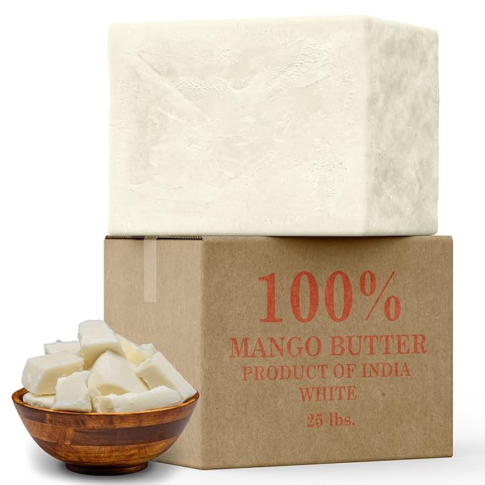 Raw Mango Butter 16 oz. / 1 lb. Jar CHUNKS - 100% Pure Natural Unrefined - Great for Skin and Hair Growth. DIY Soap Making, Body Butter, Lotions and Creams.