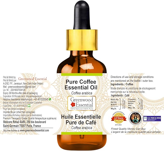 Greenwood Essential Pure Coffee Essential Oil (Coffea Arabica) with Glass Dropper 100ml X 2 (6.76oz)