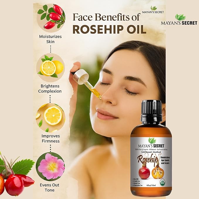 Rosehip Oil - Virgin Organic 100% Pure, Cold Pressed, Unrefined.- 4oz