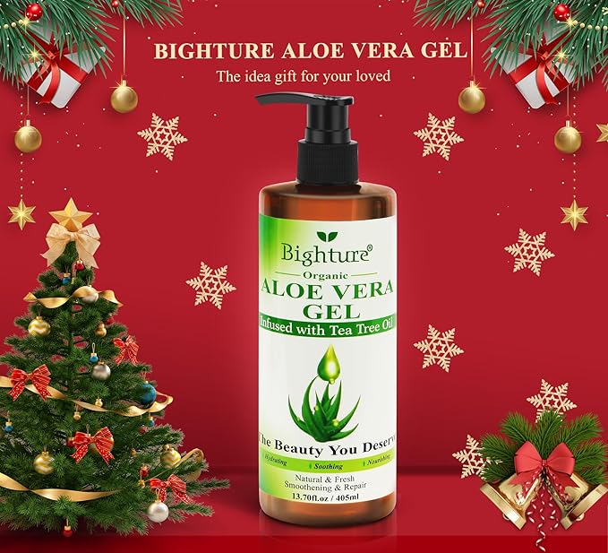 Aloe Vera Gel with Tea Tree Oil for Face, Skin, Hair, Sunburn relief, Aloe Vera Gel from Freshly cut 100% Pure Aloe,13.7oz