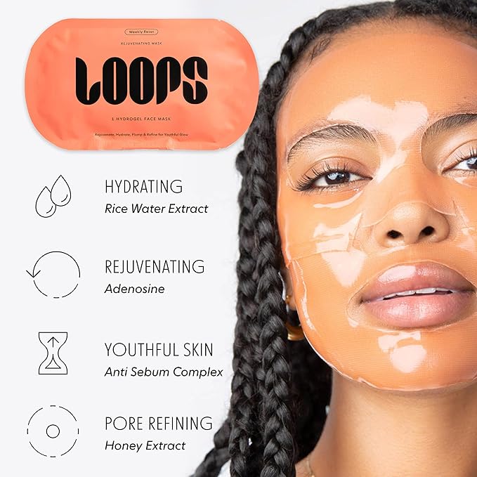 LOOPS WEEKLY RESET - Rejuvenating Hydrogel Face Masks - Rejuvenate, Hydrate, Refine, Visibly Plump - Moisturizing & Pore Refining - Glowing Skin Mask Face Mask Reduces Signs of Puffiness, 5pc