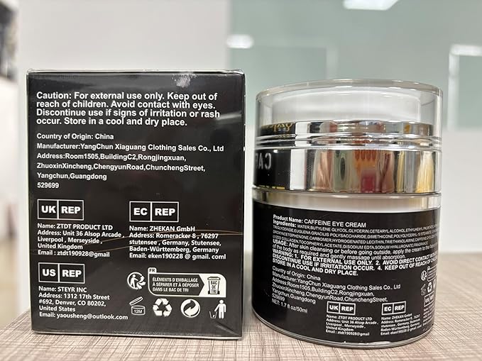 Caffeine Eye Cream, Under Cream for Puffiness and Bags Under Eyes Firming, Reduce Dark Circles Wrinkles Fine Lines - Anti Aging